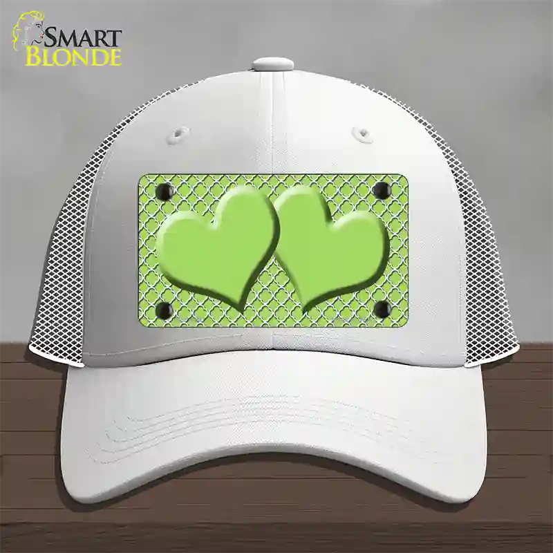 Lime Green White Quatrefoil Lime Green Center Hearts Novelty License Plate Hat Mesh / White