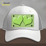 Lime Green White Quatrefoil Lime Green Center Hearts Novelty License Plate Hat Mesh / White