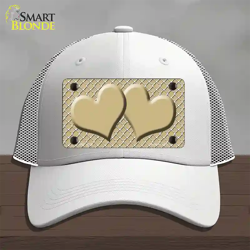 Gold White Quatrefoil Gold Center Hearts Novelty License Plate Hat Mesh / White