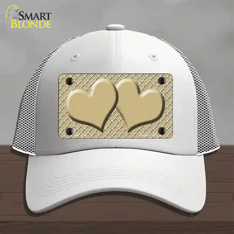 Gold White Quatrefoil Gold Center Hearts Novelty License Plate Hat Mesh / White