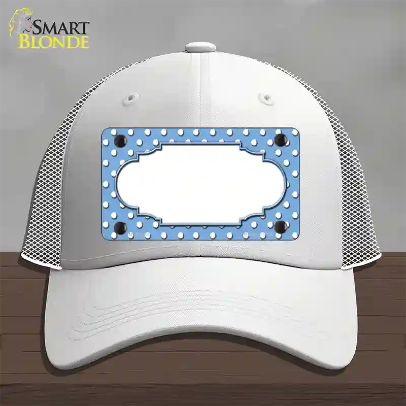 Scallop Light Blue White Polka Dot Novelty License Plate Hat Mesh / White