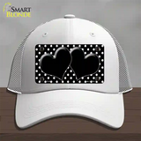 Black White Polka Dot Center Hearts Novelty License Plate Hat Mesh / White