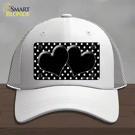 Black White Polka Dot Center Hearts Novelty License Plate Hat Mesh / White