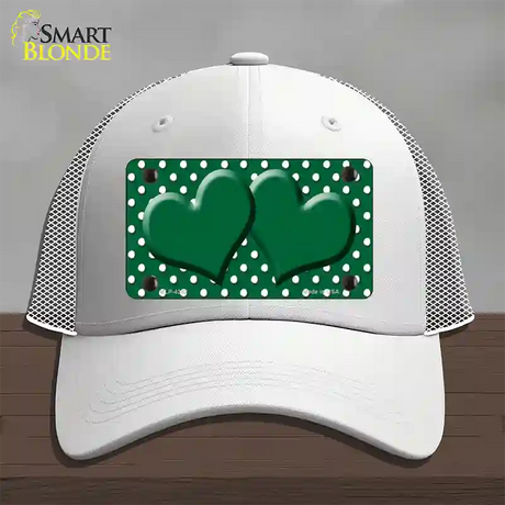 Green White Polka Dot Center Hearts Novelty License Plate Hat Mesh / White