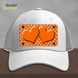 Orange White Polka Dot Center Hearts Novelty License Plate Hat Mesh / White