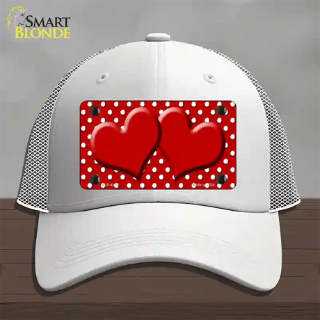 Red White Polka Dot Center Hearts Novelty License Plate Hat Mesh / White