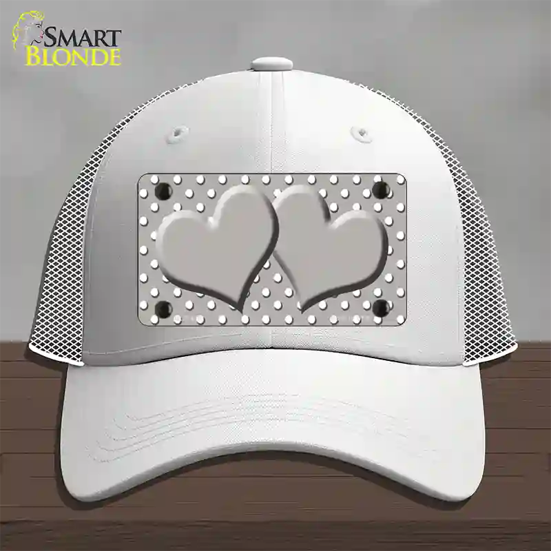 Grey White Polka Dot Center Hearts Novelty License Plate Hat Mesh / White