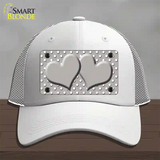 Grey White Polka Dot Center Hearts Novelty License Plate Hat Mesh / White