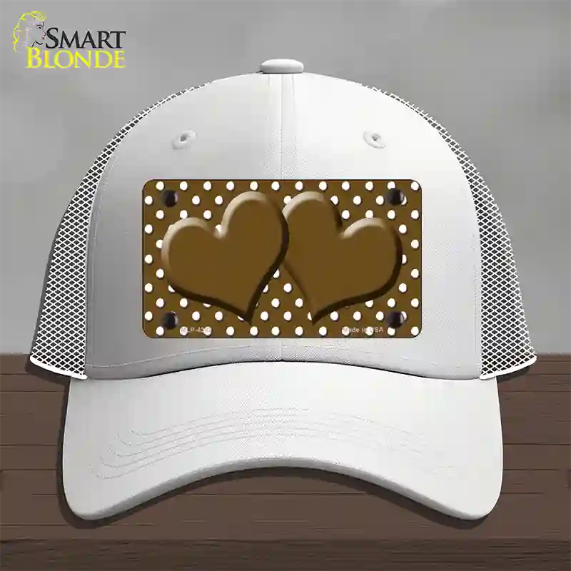 Brown White Polka Dot Center Hearts Novelty License Plate Hat Mesh / White