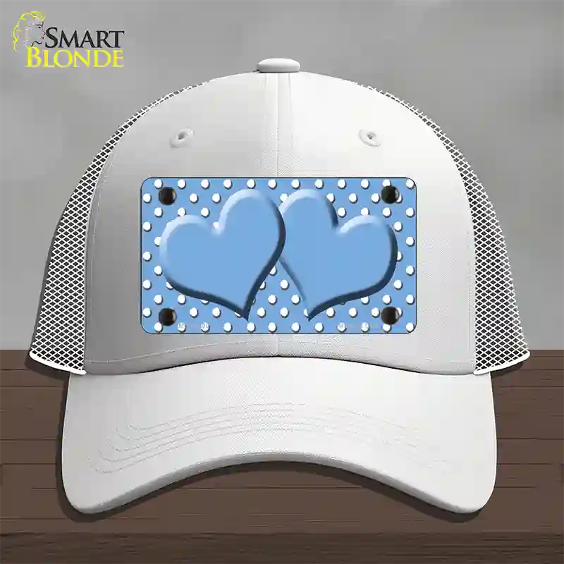 Light Blue White Polka Dot Center Hearts Novelty License Plate Hat Mesh / White