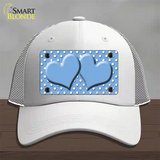 Light Blue White Polka Dot Center Hearts Novelty License Plate Hat Mesh / White
