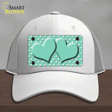 Mint White Polka Dot Center Hearts Novelty License Plate Hat Mesh / White
