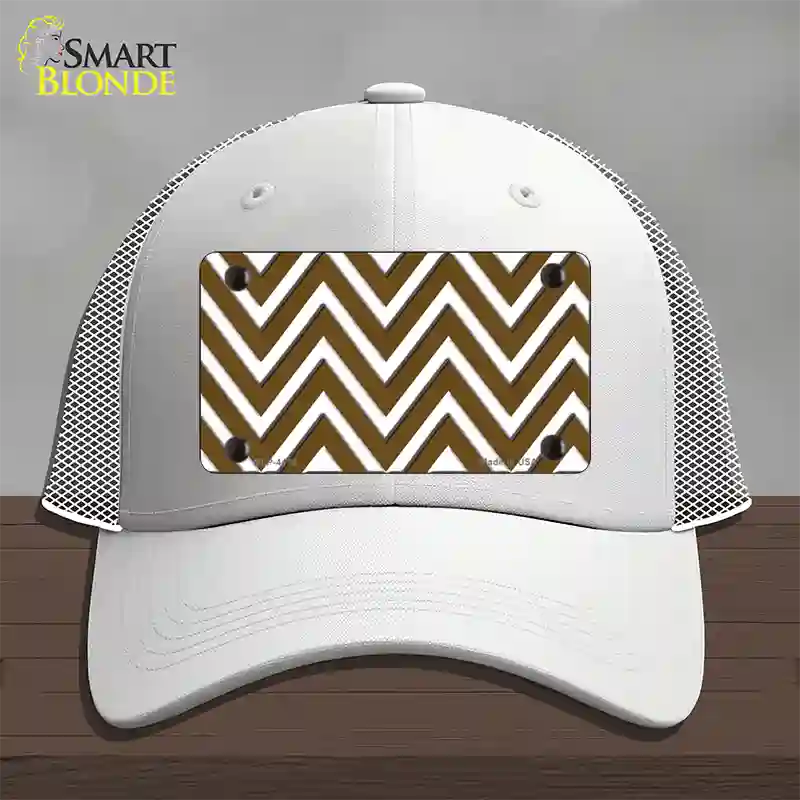 Brown White Large Chevron Novelty License Plate Hat Mesh / White