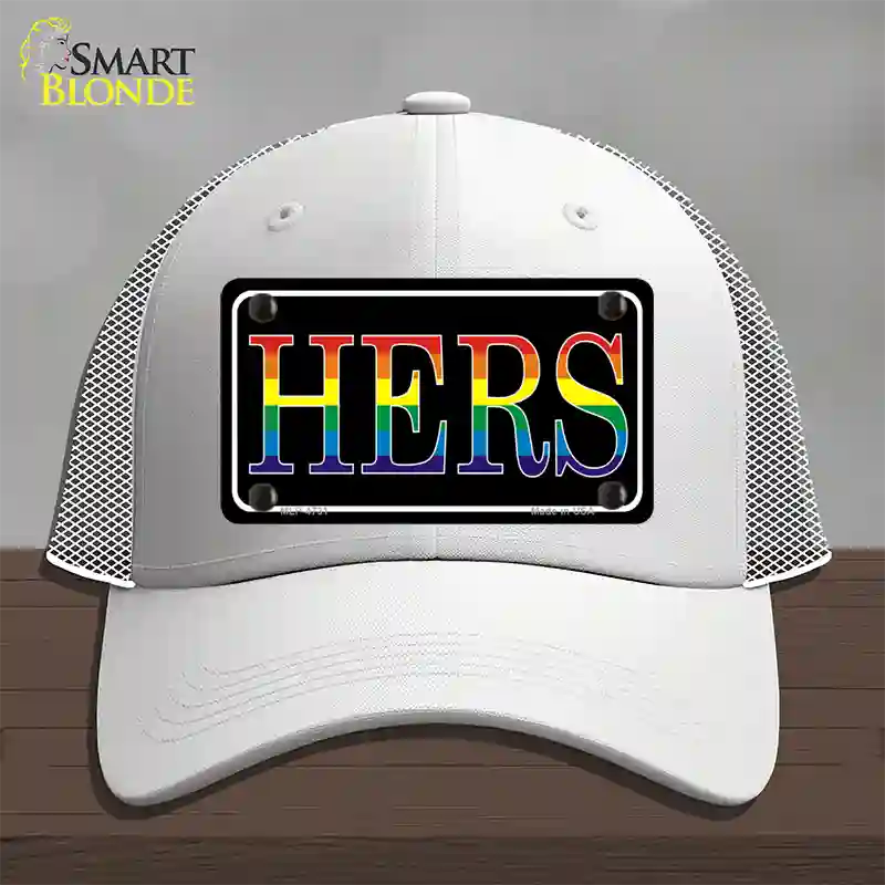 Hers Rainbow Novelty License Plate Hat Mesh White