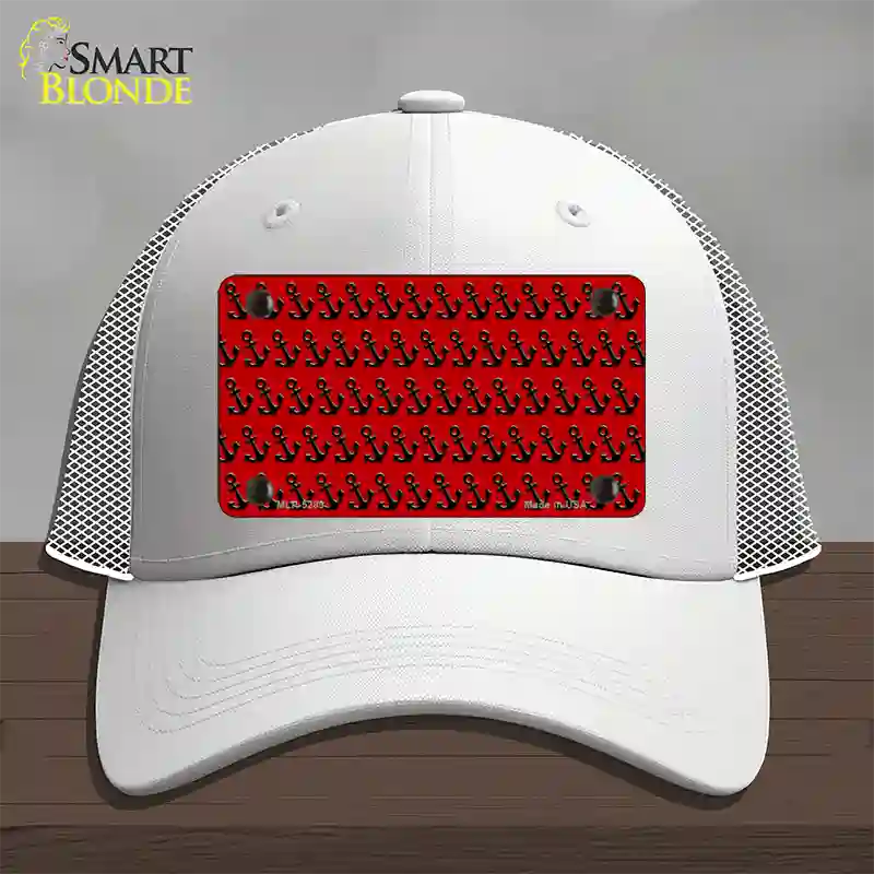 Red Black Anchor Novelty License Plate Hat Mesh / White