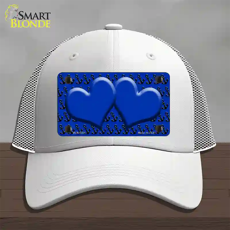 Blue Black Anchor Blue Heart CenterNovelty License Plate Hat Mesh / White