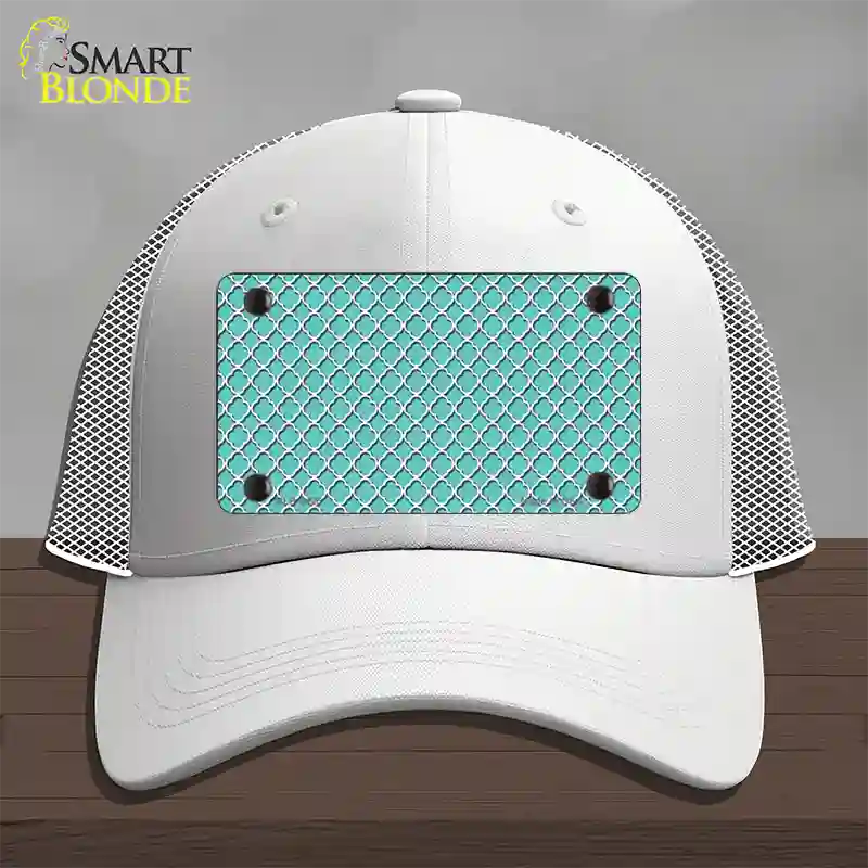 Tiffany Blue White Quatrefoil Novelty License Plate Hat Mesh / White