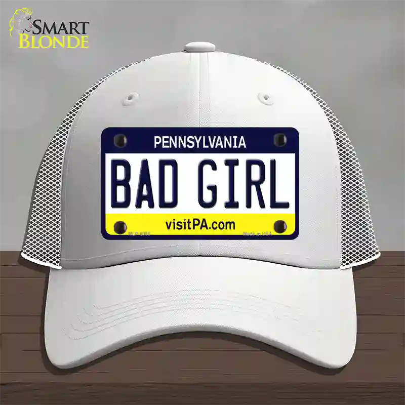 Bad Girl Pennsylvania State Novelty License Plate Hat Mesh / White