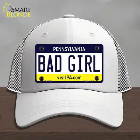 Bad Girl Pennsylvania State Novelty License Plate Hat Mesh / White