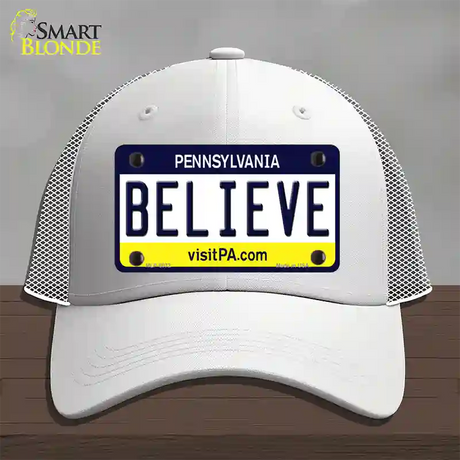 Believe Pennsylvania State Novelty License Plate Hat Mesh / White