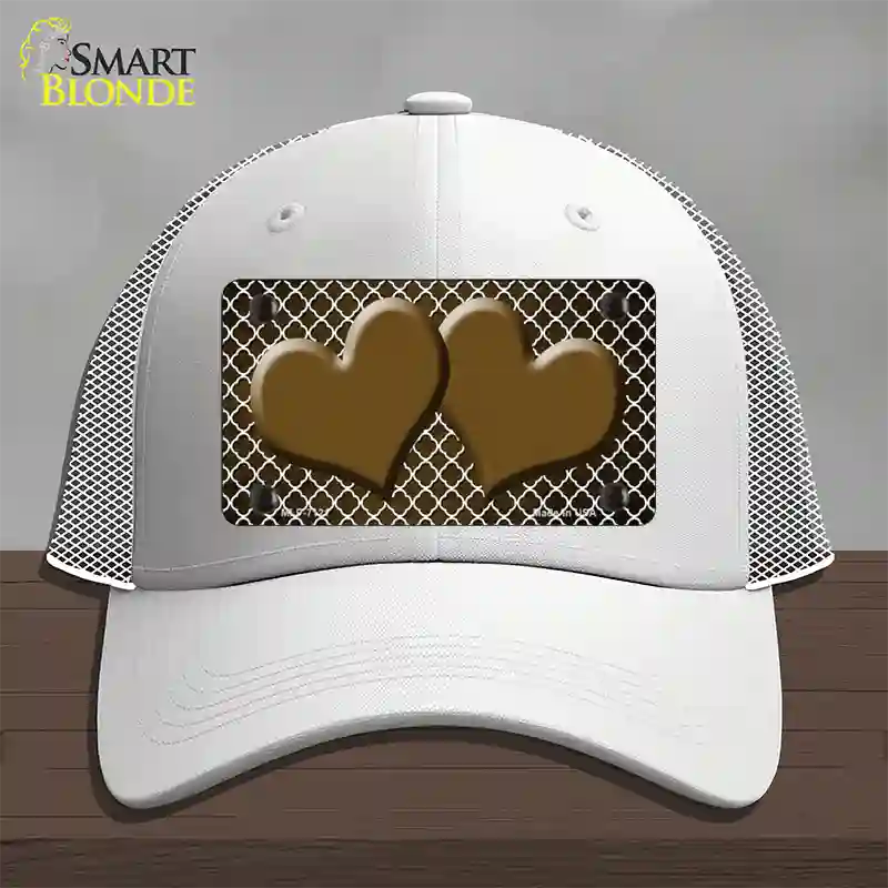 Brown White Quatrefoil Hearts Oil Rubbed Novelty License Plate Hat Mesh / White