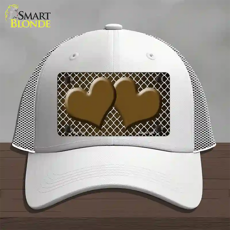 Brown White Quatrefoil Hearts Oil Rubbed Novelty License Plate Hat Mesh / White