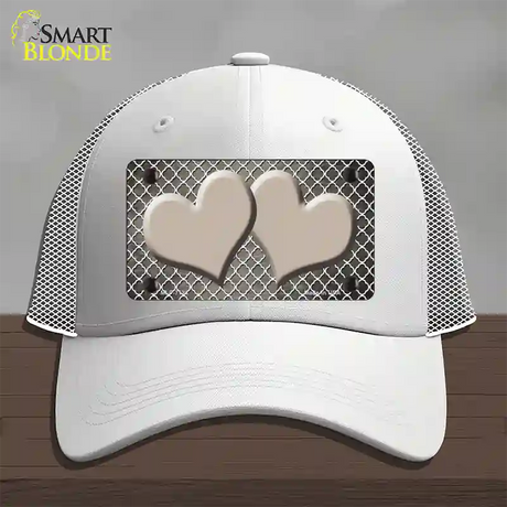 Tan White Quatrefoil Hearts Oil Rubbed Novelty License Plate Hat Mesh / White