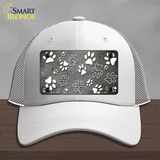 Gray White Paw Oil Rubbed Novelty License Plate Hat Mesh / White
