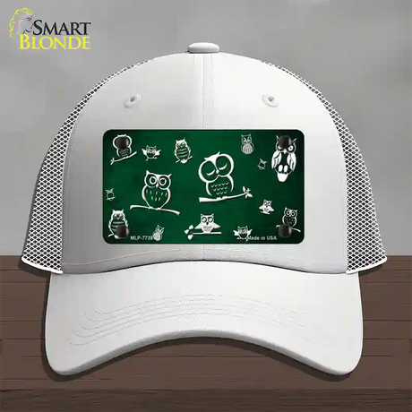 Green White Owl Oil Rubbed Novelty License Plate Hat Mesh / White