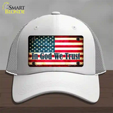 In God We Trust American Flag Novelty License Plate Hat Mesh / White