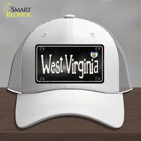West Virginia Flag Script Novelty License Plate Hat Mesh / White