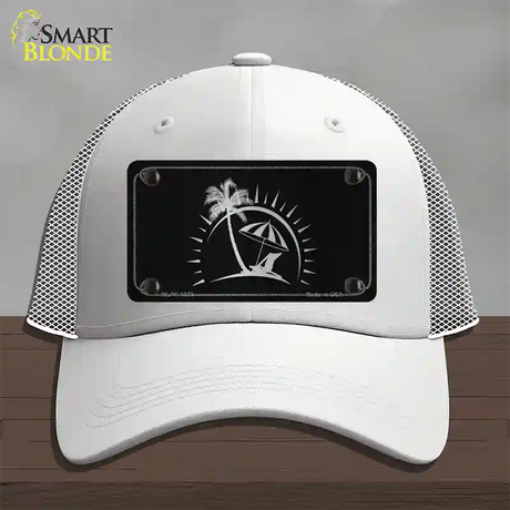 Beach Design Black Brushed Chrome Novelty License Plate Hat Mesh / White