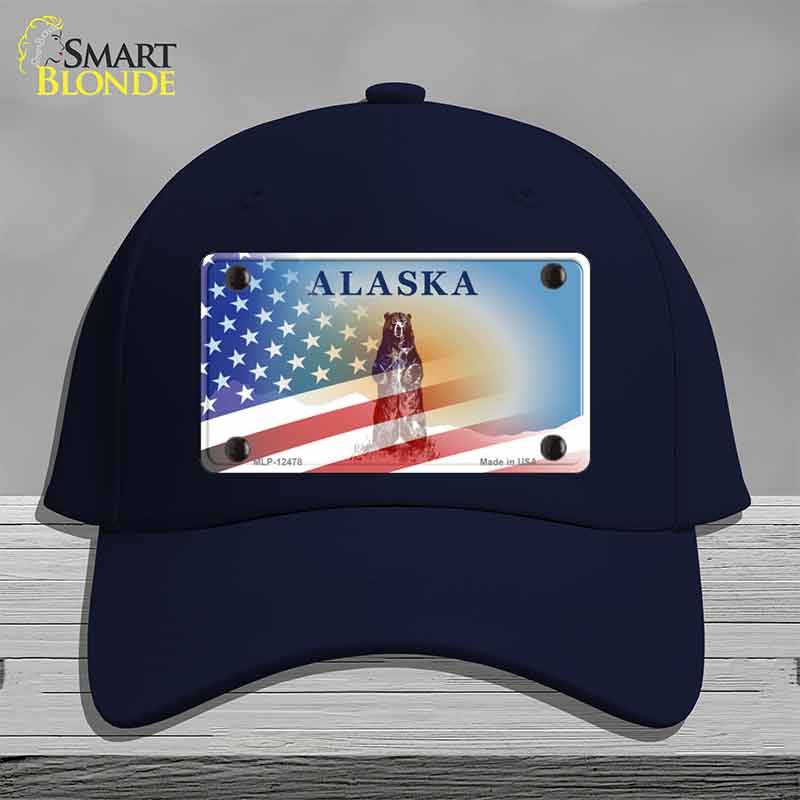 Alaska Bear with American Flag Novelty License Plate Hat HAT-MLP-12478