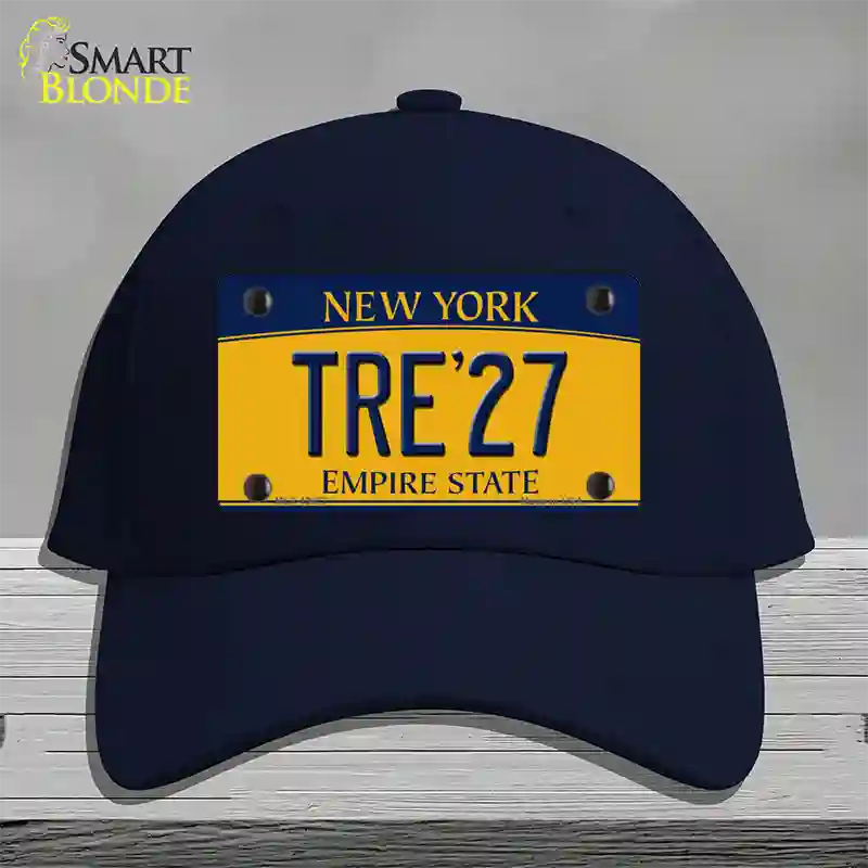 Tre 27 New York Yellow Novelty License Plate Hat Tag Cotton Navy