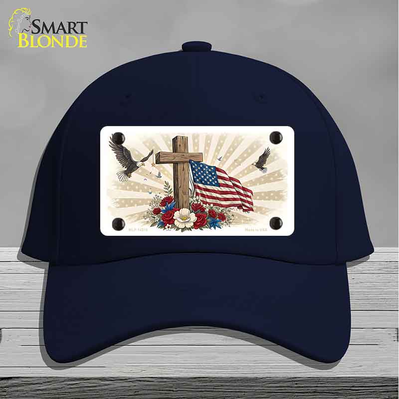 Eagle Flag and Cross Novelty License Plate Hat HAT-MLP-14510