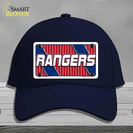 Navy blue cap with 'Rangers' logo on a gray background