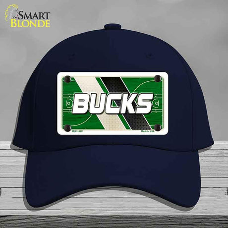 Navy blue cap with 'Bucks' design on a gray background