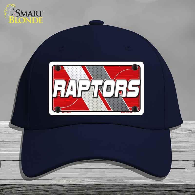 Navy blue cap with 'RAPTORS' design on a gray background