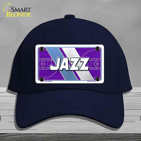 Navy blue cap with a 'Jazz' design on a gray background