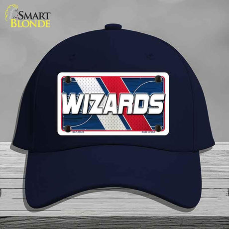 Navy blue cap with 'Wizards' license plate design on a gray background