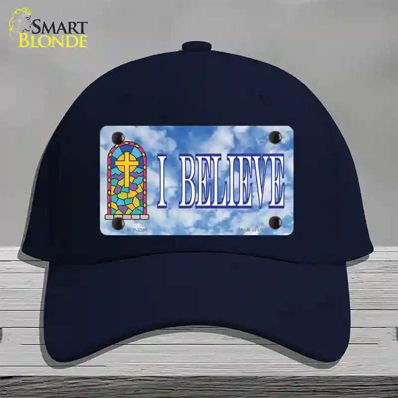 I Believe Novelty License Plate Hat Cotton / Navy