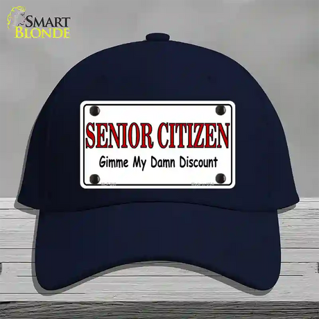 Senior Citizen Discount Novelty License Plate Hat Cotton / Navy