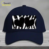 Black White Zebra Black Centered Hearts Novelty License Plate Hat Cotton / Navy