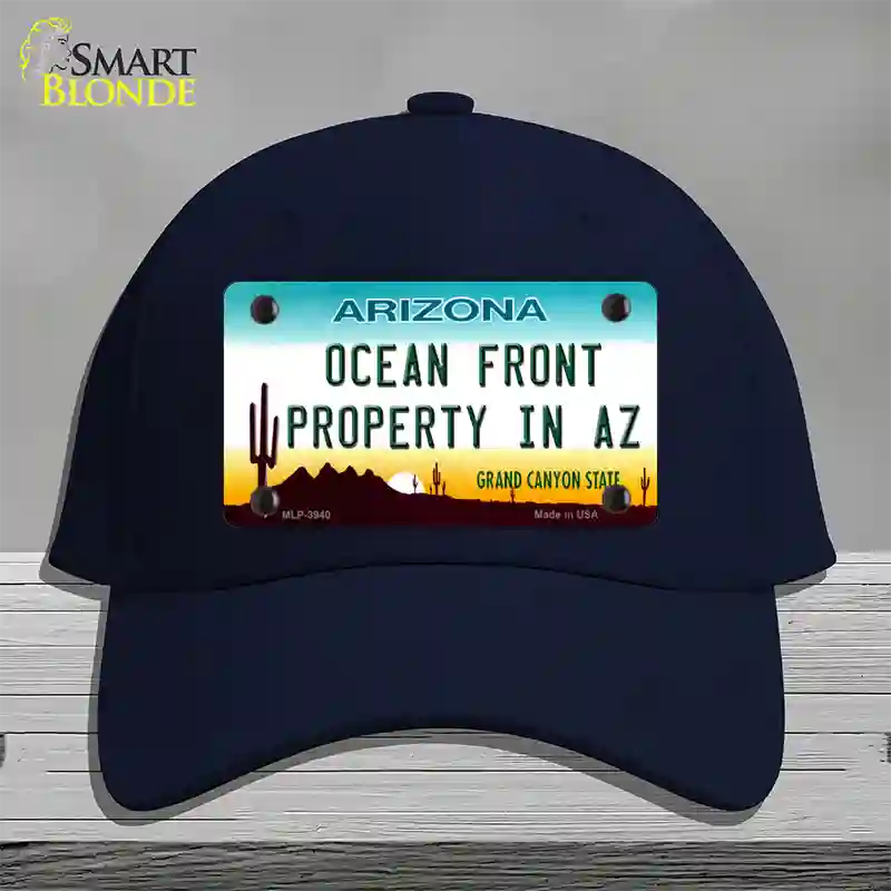 Ocean Front Property Novelty License Plate Hat Cotton / Navy