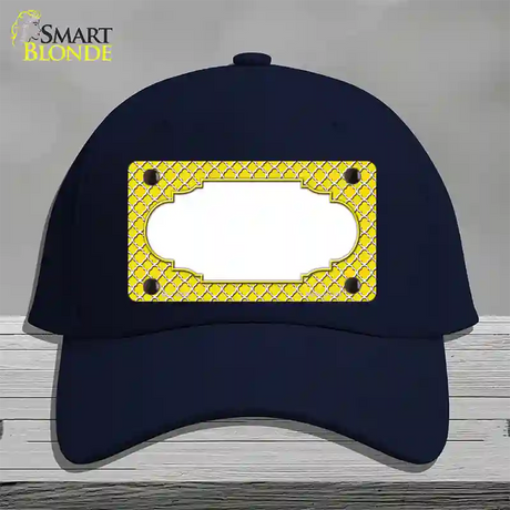 Yellow White Quatrefoil Center Scallop Novelty License Plate Hat Cotton / Navy