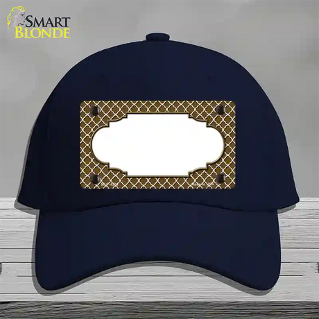 Brown White Quatrefoil Center Scallop Novelty License Plate Hat Cotton / Navy