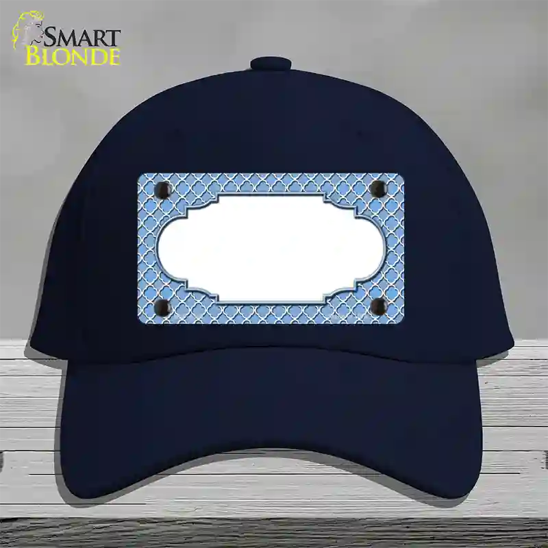 Light Blue White Quatrefoil Center Scallop Novelty License Plate Hat Cotton / Navy