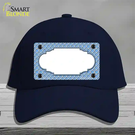 Light Blue White Quatrefoil Center Scallop Novelty License Plate Hat Cotton / Navy
