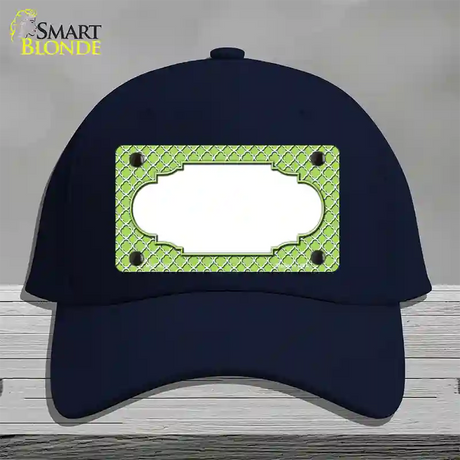 Lime Green White Quatrefoil Center Scallop Novelty License Plate Hat Cotton / Navy