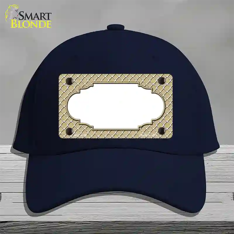 Gold White Quatrefoil Center Scallop Novelty License Plate Hat Cotton / Navy
